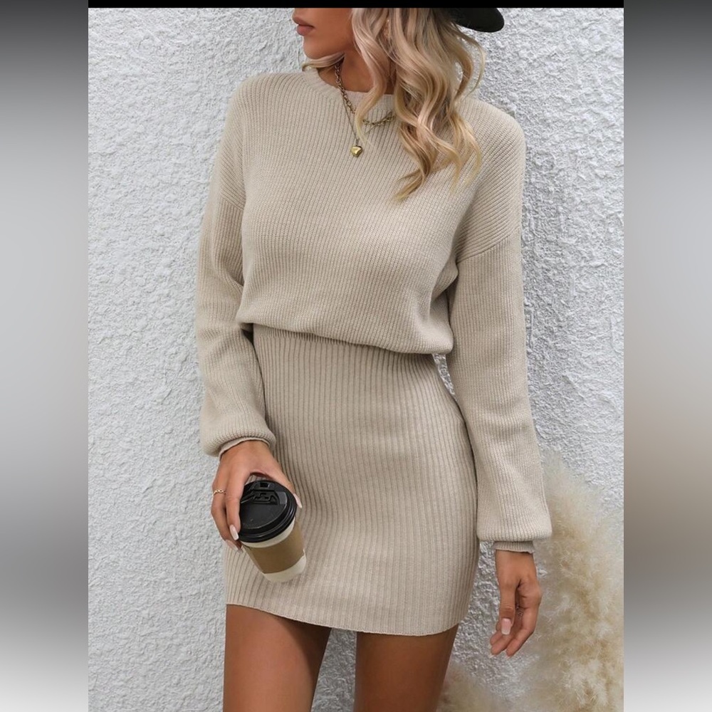 SHEIN Apricot Ribbed Knit Mini Dress